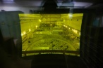 View through the RZM operator's lead-glass window into the Central Hall, Unit 2, Chernobyl Nuclear Power Plant.