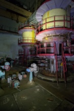 Closeup of the southernmost main circulation pump motors in Room 114/4, Unit 2, Chernobyl Nuclear Power Plant.