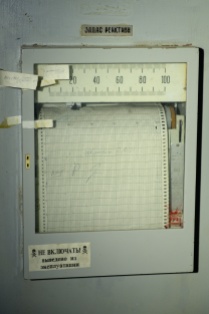 Operational reactivity reserve (OZR) chart recorder in the Unit 2 control room at Chernobyl.